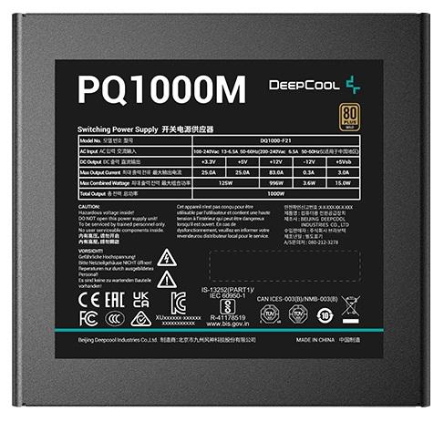 Блок питания Deepcool PQ1000M (ATX 2.4, 1000W, Full Cable Management, PWM 120mm fan, Active PFC, 80+ GOLD) RET