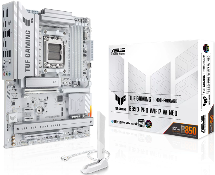 Материнская плата ASUS TUF GAMING B850-PRO WIFI7 W NEO, AM5, B850, 4*DDR5, 4*SATA, 3*M.2, 4*USB 3.2, 2*USB 2.0, Type-C, 3*PCIx16, 2*PCIx1, DP+HDMI, ATX; 90MB1NW0-M0EAY0 Материнская плата ASUS TUF GAMING B850-PRO WIFI7 W NEO, AM5, B850, 4*DDR5, 4*SATA, 3*M.2, 4*USB 3.2, 2*USB 2.0, Type-C, 3*PCIx16, 2*PCIx1, DP+HDMI, ATX; 90MB1NW0-M0EAY0