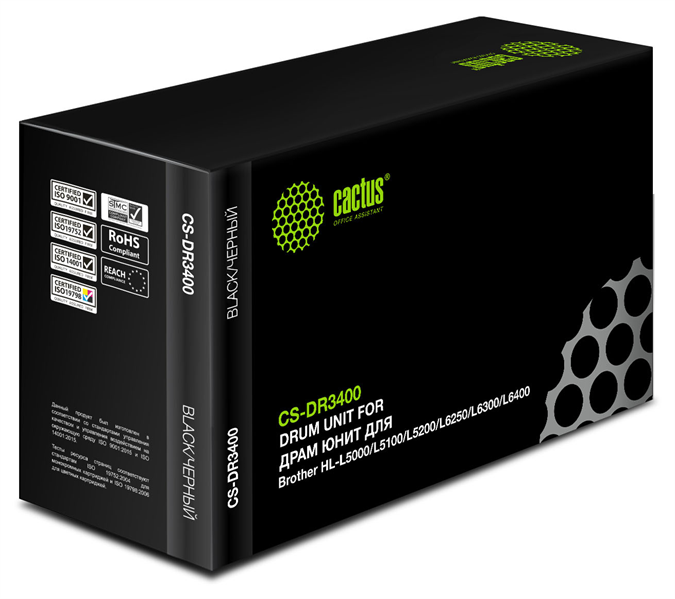 Блок фотобарабана Cactus CS-DR3400 DR-3400 черный ч/б:30000стр. для HL-L5000/L5100/L5200/L6250/L6300/L6400, DCP-L5500 Brother Блок фотобарабана Cactus CS-DR3400 DR-3400 черный ч/б:30000стр. для HL-L5000/L5100/L5200/L6250/L6300/L6400, DCP-L5500 Brother