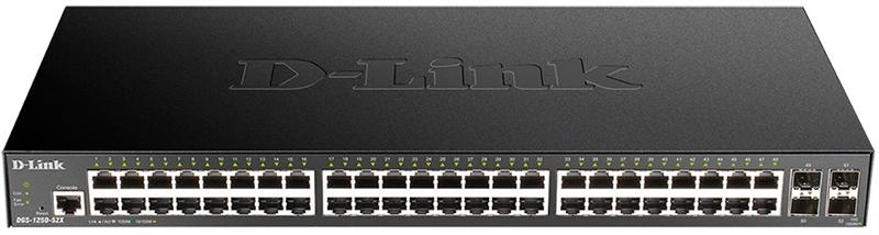 Коммутатор D-Link DGS-1250-52X/A1A, L2 Smart Switch with 48 10/100/1000Base-T ports and 4 10GBase-X SFP+ ports.16K Mac address, 802.3x Flow Control, 4K of 802.1Q VLAN, 4 IP Interface, 802.1p Priority Queues, AC