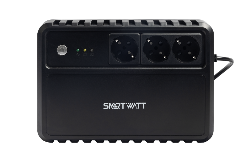 Источник бесперебойного питания SMARTWATT ИБП линейно-интерактивный, 1000/600 ВА/Вт, напольный, LED индикация, Schuko CEE7/4 - 3 шт. (3703020260002)