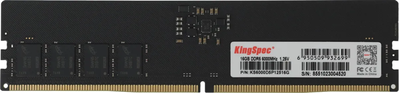 Оперативная память KingSpec DDR5 DIMM 16GB 6000MHz CL46 1x16GB 1.25V 288-pin Оперативная память KingSpec DDR5 DIMM 16GB 6000MHz CL46 1x16GB 1.25V 288-pin