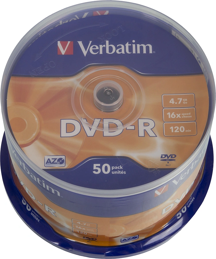 Диск DVD-R Verbatim 4.7Gb 16x Cake Box (50шт) (43548)