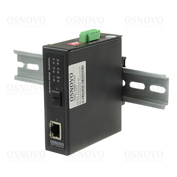 Медиаконвертер OSNOVO OMC-1000-11X/I Промышленный компактный медиаконвертер Gigabit Ethernet. Порты: 1 x GE (10/100/1000Base-T), 1 x GE SFP (100/1000Base-X). Поддержка режима CCTV: Увеличение расстояния передачи дан