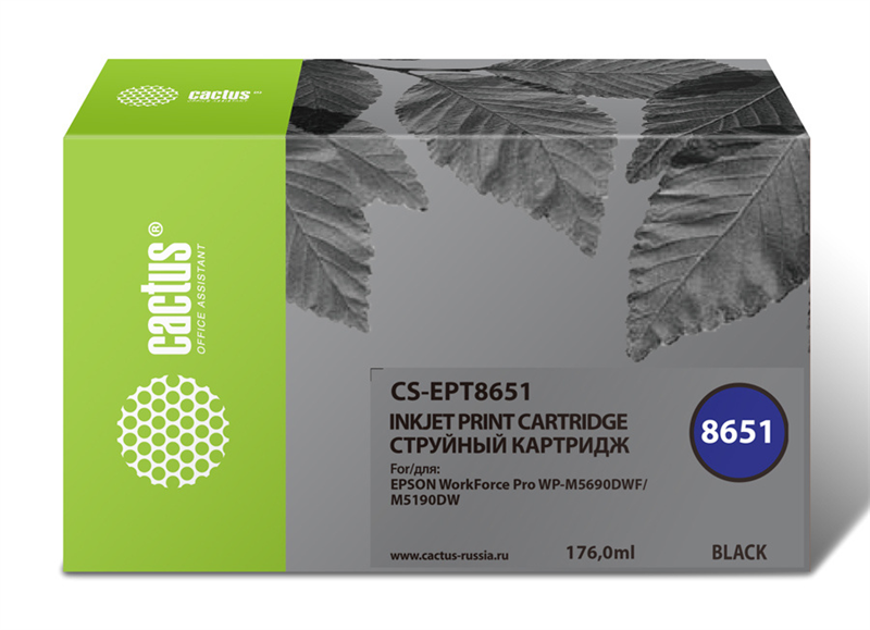 Картридж струйный Cactus CS-EPT8651 T8651 черный (8000стр.) для Epson WF5190/5690 Картридж струйный Cactus CS-EPT8651 T8651 черный (8000стр.) для Epson WF5190/5690