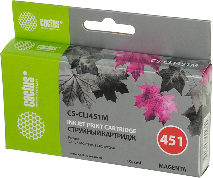 Картридж струйный Cactus CS-CLI451M пурпурный (12мл) для Canon MG6340/5440/IP7240 Картридж струйный Cactus CS-CLI451M пурпурный (12мл) для Canon MG6340/5440/IP7240
