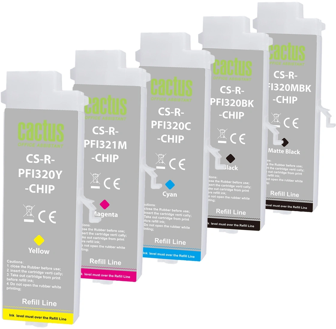 Картридж перезаправляемый струйный Cactus CS-R-PFI321SET-CHIP/черный/черный матовый/голубой/желтый/пурпурный набор 5шт.упак. для Canon imagePROGRAF TM-250/255/350/355 с чипом Картридж перезаправляемый струйный Cactus CS-R-PFI321SET-CHIP/черный/черный матовый/голубой/желтый/пурпурный набор 5шт.упак. для Canon imagePROGRAF TM-250/255/350/355 с чипом