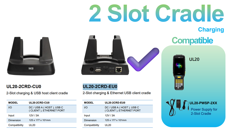 Двухслотовый зарядный и коммуникационный кредл M3 Mobile ASSY: UL20/UL30 2-Slot charging & Ethernet USB host client cradle for 1xUL20 & 1xUL20 spare battery. Requires power supply (UL20-PWSP-2XX; sold separately) Двухслотовый зарядный и коммуникационный кредл M3 Mobile ASSY: UL20/UL30 2-Slot charging & Ethernet USB host client cradle for 1xUL20 & 1xUL20 spare battery. Requires power supply (UL20-PWSP-2XX; sold separately)