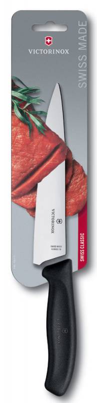 Нож кухонный Victorinox Swiss Classic (6.8003.19B) стальной разделочный лезв.190мм прямая заточка черный блистер