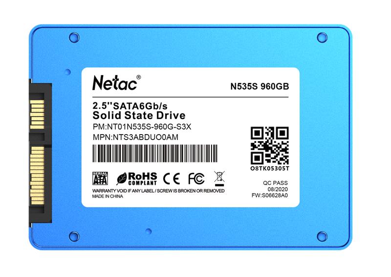 Ssd накопитель Netac SSD N535S 960GB 2.5 SATAIII 3D NAND, 7mm, R/W up to 560/520MB/s, TBW 560TB, 5y wty