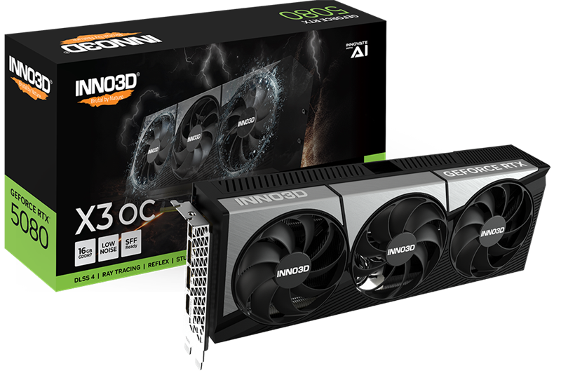 Видеокарта INNO3D RTX 5080 X3 OC//RTX5080, HDMI, DP*3, 16G,D7 Видеокарта INNO3D RTX 5080 X3 OC//RTX5080, HDMI, DP*3, 16G,D7