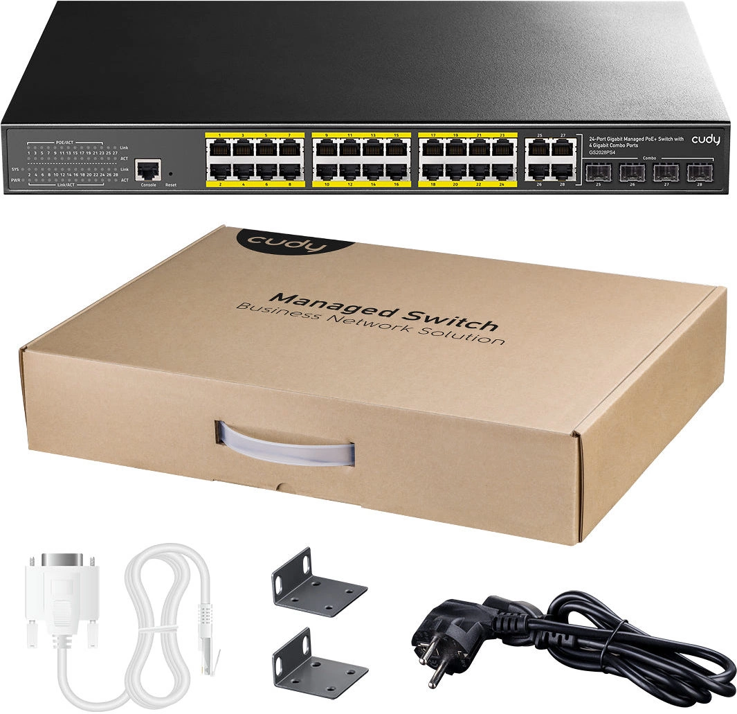 Коммутатор CUDY 24-Port Layer 2 Managed Gigabit PoE+ Switch with 4 Gigabit Combo Ports 400W Layer 2 Managed 28 Ports 10/100/1000M PoE Switch ,1-24 Port support POE (802.3at/af) ,with 4 Uplink Gigabit SFP/ETH Combo port + 1 Managed Port Коммутатор CUDY 24-Port Layer 2 Managed Gigabit PoE+ Switch with 4 Gigabit Combo Ports 400W Layer 2 Managed 28 Ports 10/100/1000M PoE Switch ,1-24 Port support POE (802.3at/af) ,with 4 Uplink Gigabit SFP/ETH Combo port + 1 Managed Port
