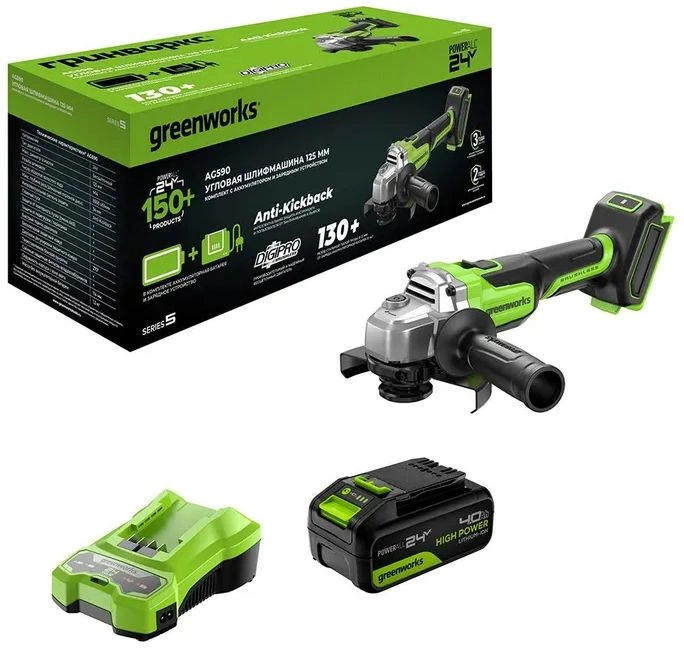 Углошлифовальная машина Greenworks AG590 8500об/мин рез.шпин.:M14 d=125мм (3201007CUB) Углошлифовальная машина Greenworks AG590 8500об/мин рез.шпин.:M14 d=125мм (3201007CUB)
