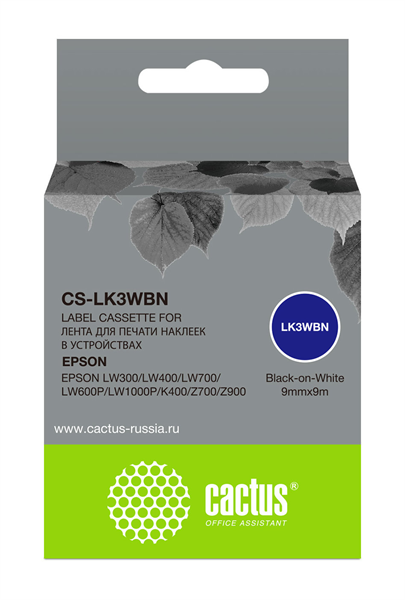 Картридж ленточный Cactus CS-LK3WBN LK-3WBN черный на белом 9x9 для Epson LW300/LW400/LW700/LW600P/LW1000P/K400/Z700/Z900 Картридж ленточный Cactus CS-LK3WBN LK-3WBN черный на белом 9x9 для Epson LW300/LW400/LW700/LW600P/LW1000P/K400/Z700/Z900