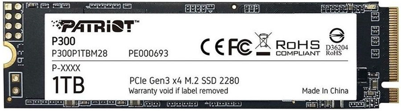 Твердотельный накопитель Patriot SSD P300 1TB M.2 2280 NVMe PCIe 3.0 x4 R2100/W1650 TBW 480TB 3D NAND