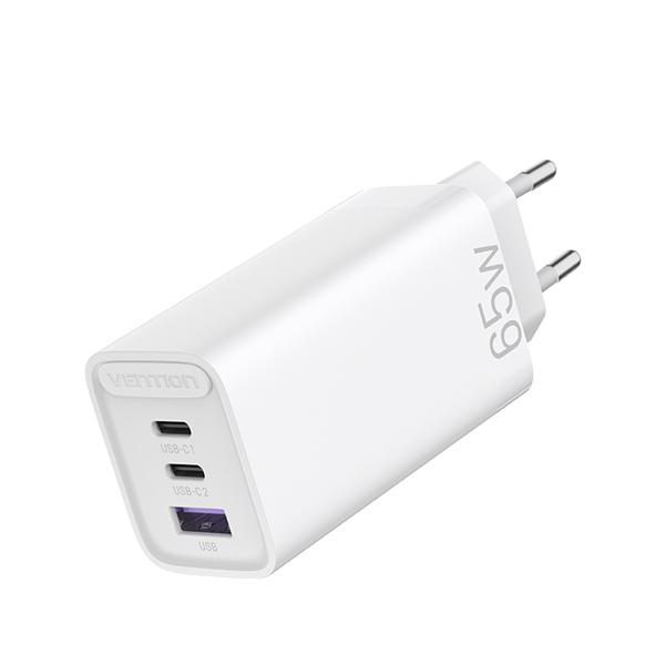 Зарядное устройство Vention 3-port USB(C+C+A) GaN Charger(65W/30W/30W) EU-Plug White