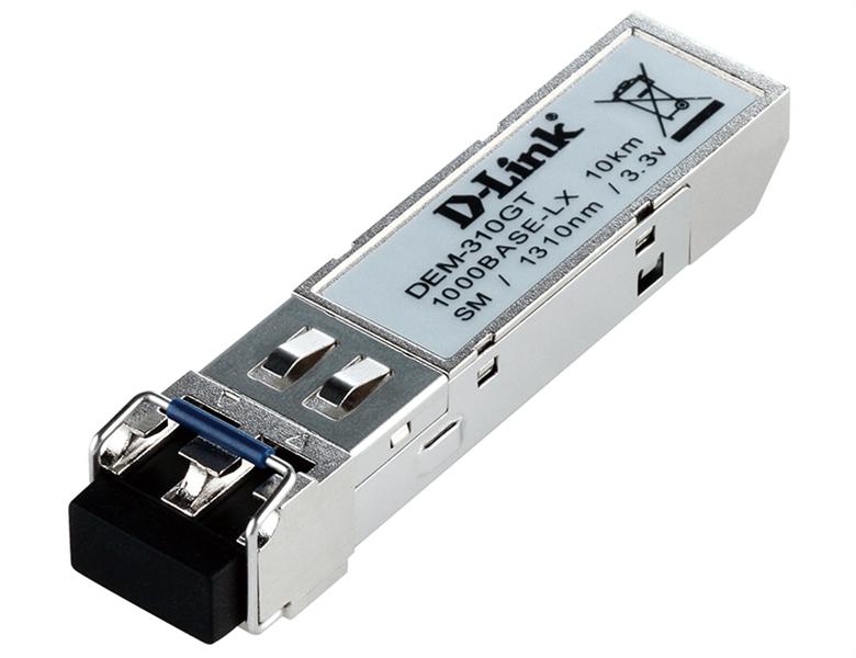 Модуль D-Link 310GT/A1A, SFP Transceiver with 1 1000Base-LX port.Up to 10km, single-mode Fiber, Duplex LC connector, Transmitting and Receiving wavelength: 1310nm, 3.3V power.