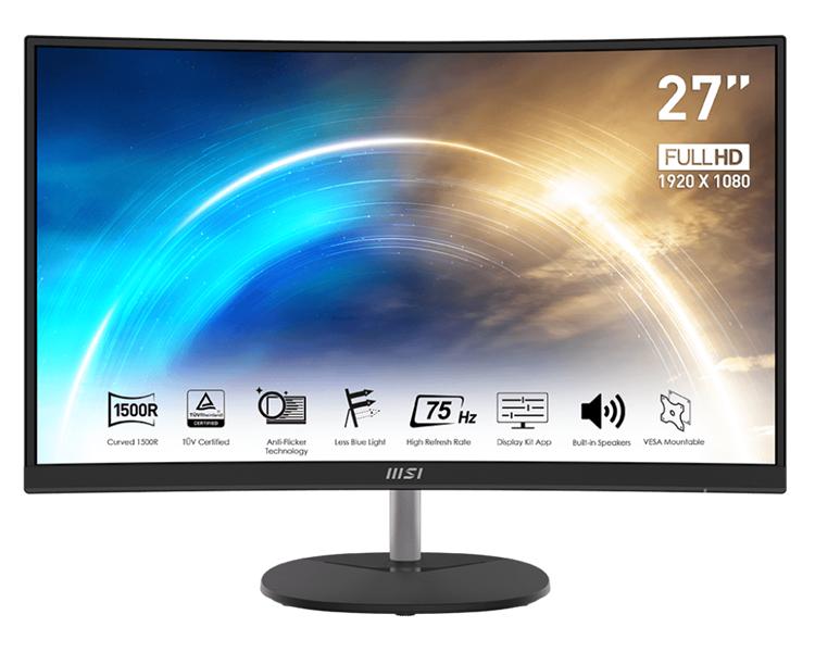 Монитор MSI PRO MP271CA 27" 16:9 FHD(1920x1080 ) VA Curve 1500R,1ms(MPRT),3000:1,100M:1,250nit,178/178,HDMI 1.4,DP 1.2,Tilt,VESA,75Hz,Black,1y war-ty