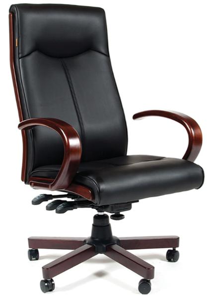  Офисное кресло Chairman 411 черное экопремиум, с деревянными элементами N