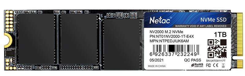 Ssd накопитель Netac SSD NV2000 1TB PCIe 3 x4 M.2 2280 NVMe 3D NAND, R/W up to 2500/2100MB/s, TBW 600TB, 5y wty