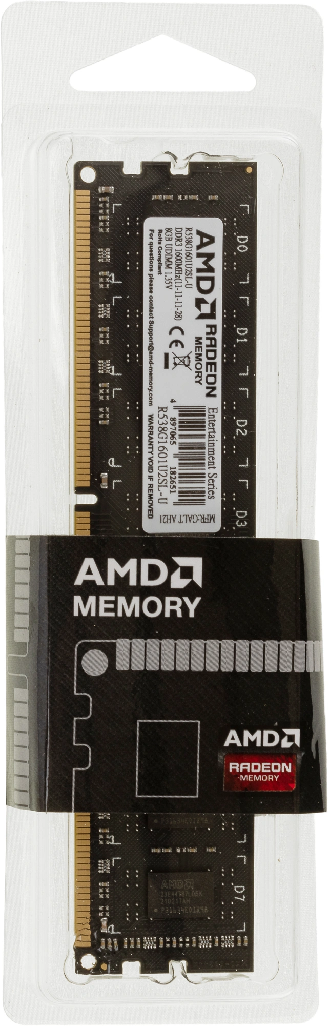 Модуль памяти AMD Radeon 8GB DDR3L 1600 DIMM R5 Entertainment Series Black R538G1601U2SL-U Non-ECC, CL11, 1.35V, R538G1601U2SL-U RTL (182651)