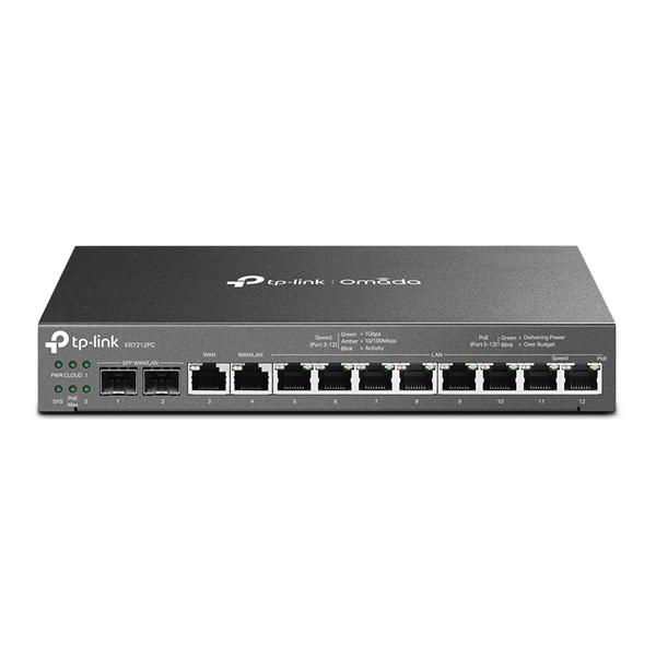  TP-Link ER7212PC, Гигабитный VPN-маршрутизатор Omada с портами PoE+ и контроллером, 2 гиг. порта SFP WAN/LAN, 1 гиг. порт RJ45 WAN, 1 гига. порт RJ45 WAN/LAN, 8 гиг. портов RJ45 LAN