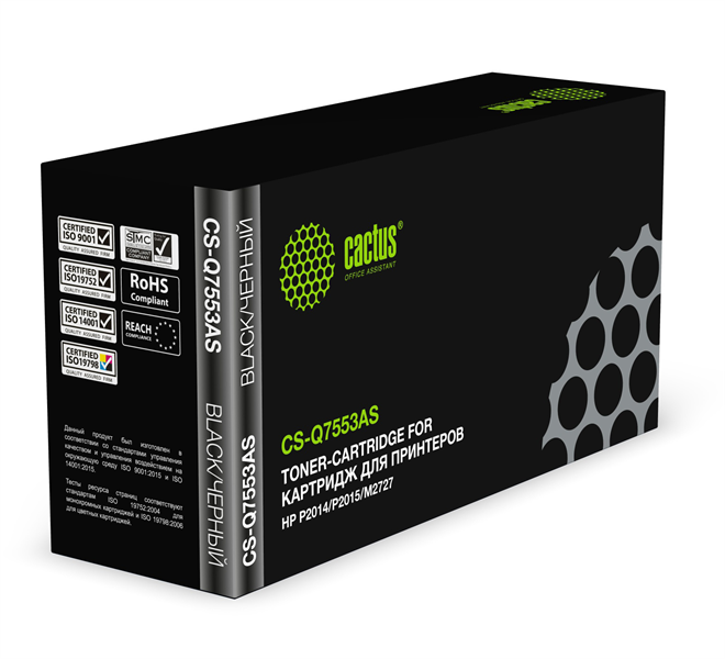 Картридж лазерный Cactus CS-Q7553AS Q7553A черный (3000стр.) для HP P2014/P2015/M2727 Картридж лазерный Cactus CS-Q7553AS Q7553A черный (3000стр.) для HP P2014/P2015/M2727