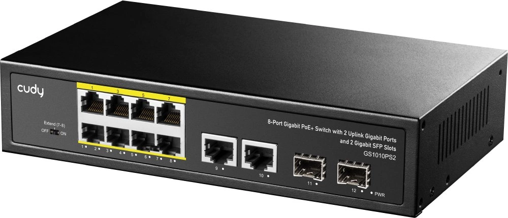 Коммутатор CUDY 8-Port Gigabit PoE+ Switch with 2 Gigabit Uplink ports and 2 Gigabit SFP slot 120W 8-10/100/1000 BASE-T Gigabit ports,2-Port 10/100/1000 BASE-T Gigabit Uplink ports, 2-1000 BASE-X SFP Slot, 8-port IEEE 802.3at PoE+ Injector