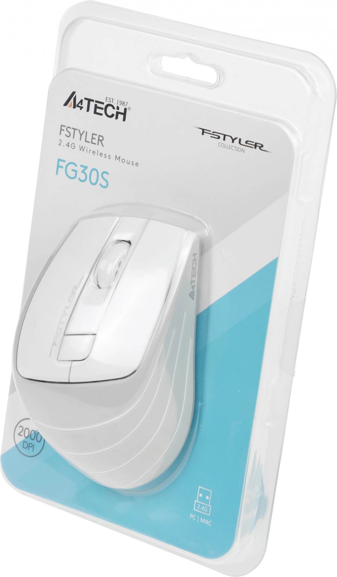 Мышь A4Tech Fstyler FG30S белый/серый оптическая 2000dpi silent беспров. USB 6but (FG30S WHITE)