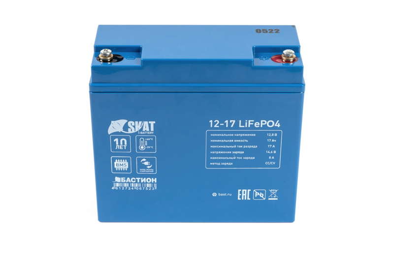 (647) Бастион Skat i-Battery 12-17 LiFePO4 АКБ LI-ION 12В/17Ач/BMS/T7-М6/-20°C- +60°C/IFR 32700/4S3P/Срок службы 10 лет/5 л.г (647) Бастион Skat i-Battery 12-17 LiFePO4 АКБ LI-ION 12В/17Ач/BMS/T7-М6/-20°C- +60°C/IFR 32700/4S3P/Срок службы 10 лет/5 л.г
