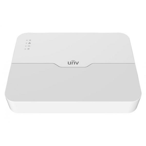  Uniview Видеорегистратор IP 8-ми канальный 4K с 8 PoE портами; Входящий поток на запись до 64Мбит/с; Поддерживаемые форматы сжатия:  Ultra 265/H.265/H.264; Запись: разрешение до 4K; HDD; 1 SATA3 до 6Т