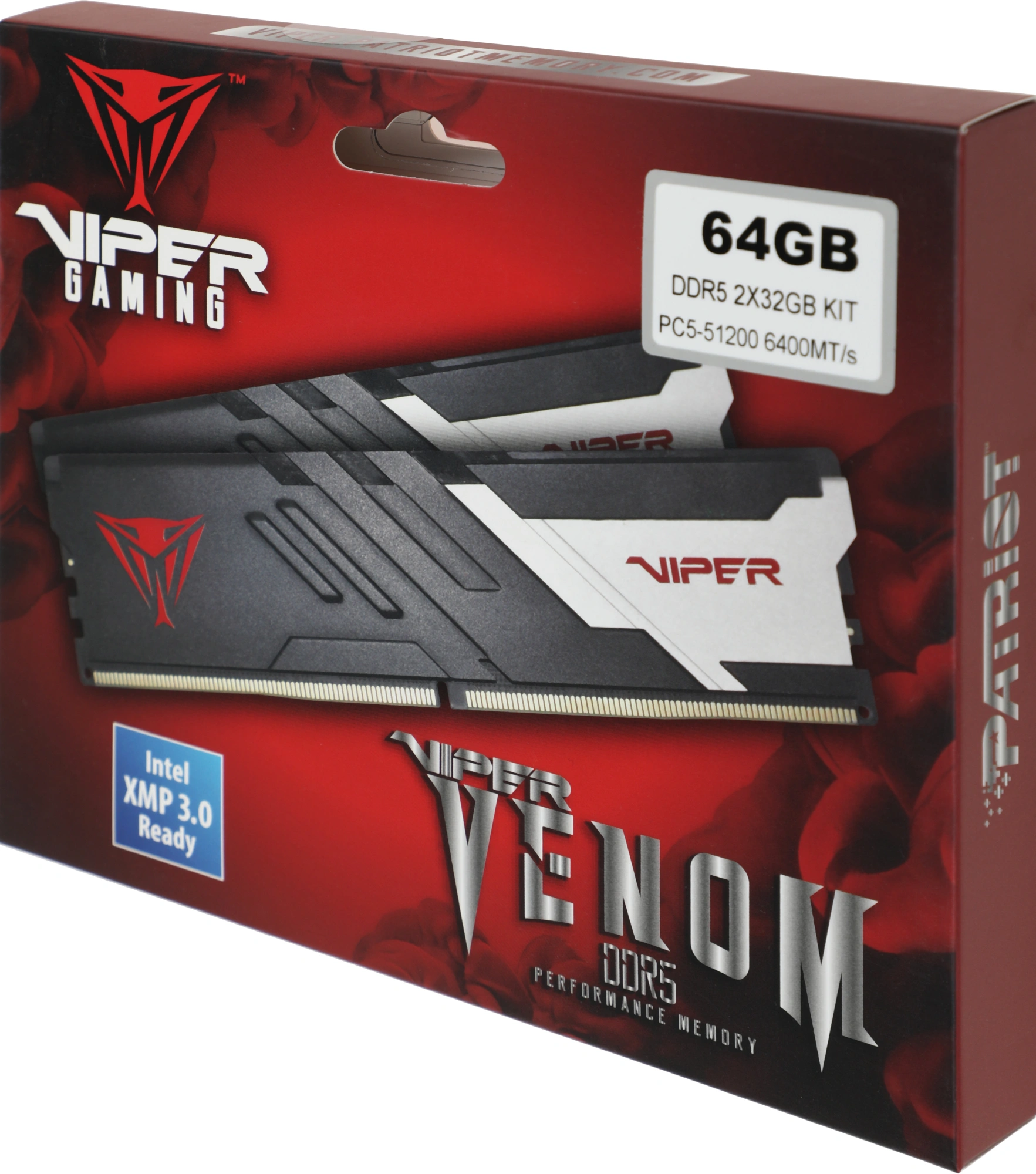 Память DDR5 2x32GB 6400MHz Patriot PVV564G640C32K Viper Venom RTL Gaming PC5-51200 CL32 DIMM 288-pin 1.4В с радиатором Ret Память DDR5 2x32GB 6400MHz Patriot PVV564G640C32K Viper Venom RTL Gaming PC5-51200 CL32 DIMM 288-pin 1.4В с радиатором Ret
