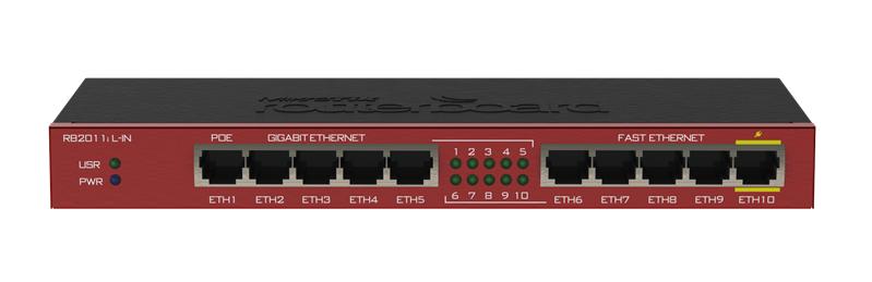 Маршрутизатор MikroTik RouterBOARD 2011iL with Atheros 74K MIPS CPU, 64MB RAM, 5xLAN, 5XGbit LAN, RouterOS L4, desktop case, PSU