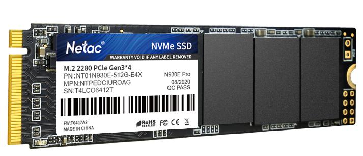 Ssd накопитель Netac SSD N930E Pro 512GB PCIe 3 x4 M.2 2280 NVMe 3D NAND, R/W up to 2080/1700MB/s, TBW 300TB, 3y wty
