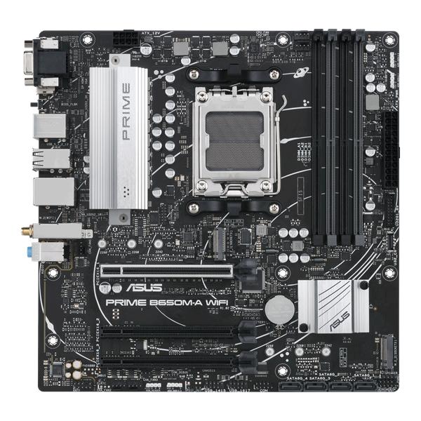 Материнская плата ASUS PRIME B650M-A WIFI, Socket AM5, B650, 4*DDR5, HDMI+DP+VGA, 4xSATA3 + RAID, M2, Audio, Gb LAN, USB 3.2, USB 2.0, mATX; 90MB1C00-M1EAY0