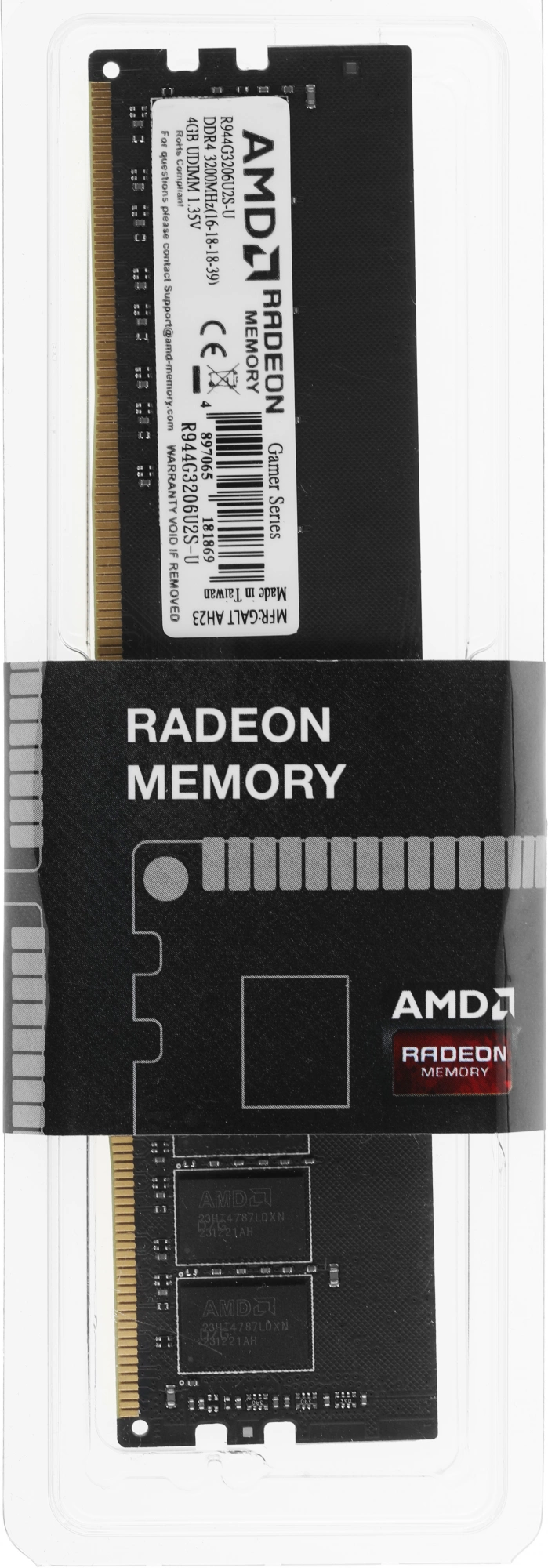 Модуль памяти AMD Radeon™ R9 Gamers Series Black R944G3206U2S-U 4GB DDR4 3200 DIMM Non-ECC, CL16, 1.35V, RTL, (181869) {40}