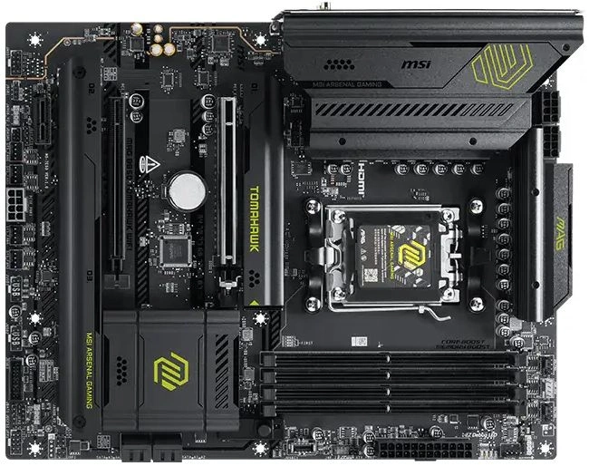 Материнская плата MSI MAG B850 TOMAHAWK WIFI B850, AM5, 4*DDR5, 2*PCIEx16, 1*PCIEx1, 3*M.2, 3*TypeC, 2*USB3.2Gen2, 4*USB3.2Gen1, 8*USB2.0, 4*SATA3.0, 5G, HDMI, ATX, RTL