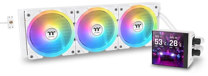 Система водяного охлаждения Thermaltake MAGFloe 420 Ultra Snow ARGB Soc-AM5/AM4/1200/1700/1851 белый 4-pin 34.5-38.8dB Al LCD 360W Ret (CL-W452-PL14SW-A)