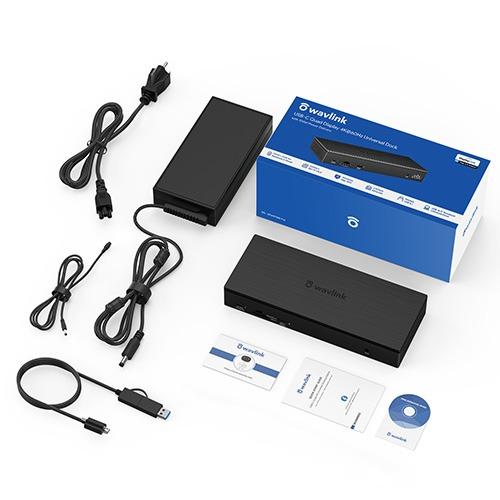 Док-станция Docking Station WAVLINK USB-C/Thunderbolt3/USB-A Quad 4K Display/100W PowerDelivery Include 20V/9A Power Adapter/ 4xUSB3.0/1xUSB-C/4xDP 4K 60HZ/4xHDMI 4K 60HZ/1xGigabit LAN/1xAudio In/Out/1xCardReader