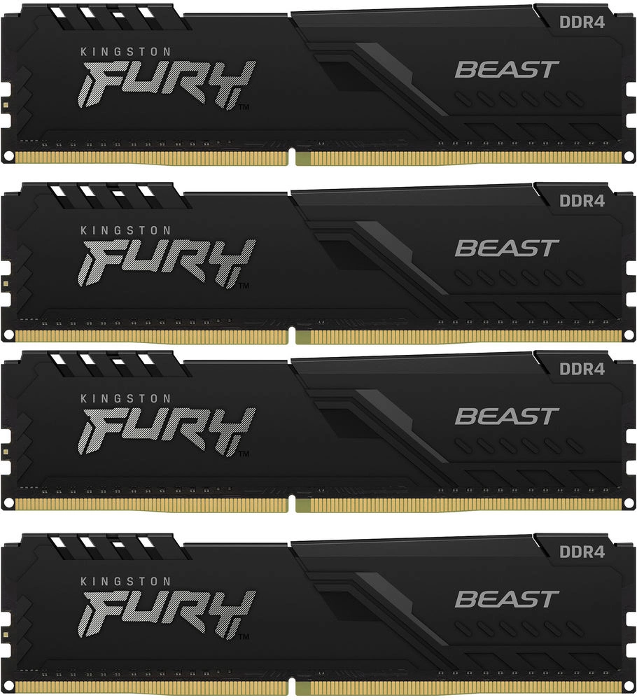 Модуль памяти Kingston 128GB Kingston DDR4 3200 DIMM FURY Beast Black Gaming Memory KF432C16BBK4/128 Non-ECC, CL16, 1.35V, KF432C16BBK4/128 2Gx8 (Kit of 4), RTL