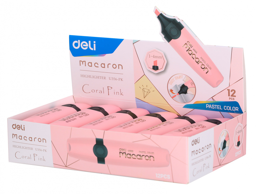 Текстовыделитель Deli EU356-PK Macaron скошенный пиш. наконечник 1-5мм розовый пастельный Текстовыделитель Deli EU356-PK Macaron скошенный пиш. наконечник 1-5мм розовый пастельный