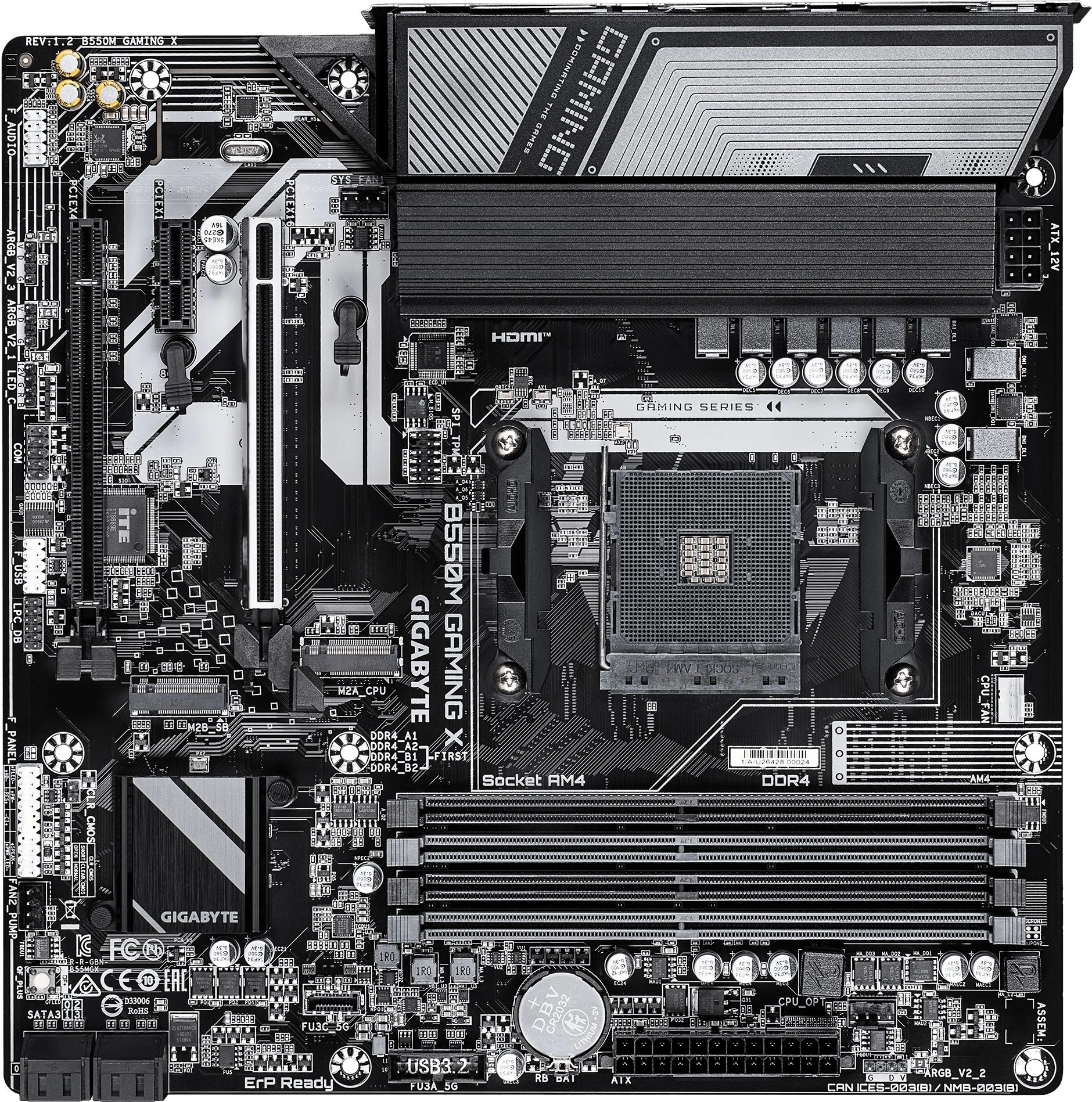 Материнская плата Gigabyte B550M GAMING X B550, AM4, 4*DDR4, 2*PCIEx16, 1*PCIEx1, 2*M.2, 1*TypeC, 4*USB3.2Gen1, 4*USB2.0, 4*SATA3.0, 1G, DP, HDMI, M-ATX, RTL