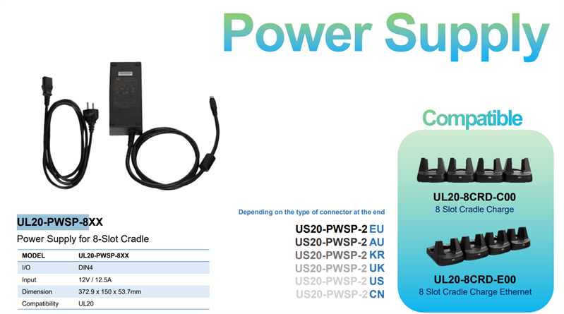 Блок питания M3 Mobile ASSY: UL20/UL30 PSU 100~240VAC, 12VDC, 12.5A. Provides power to the 8 slot cradle for UL20 and the 5 slot cradle for US20. Includes EU power cord. Блок питания M3 Mobile ASSY: UL20/UL30 PSU 100~240VAC, 12VDC, 12.5A. Provides power to the 8 slot cradle for UL20 and the 5 slot cradle for US20. Includes EU power cord.
