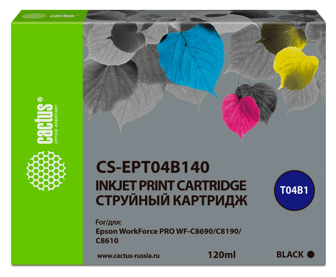 Картридж струйный Cactus CS-EPT04B140 T04B1 черный пигментный (120мл) для Epson WorkForce Pro WF-C8190, WF-C8690 с чипом