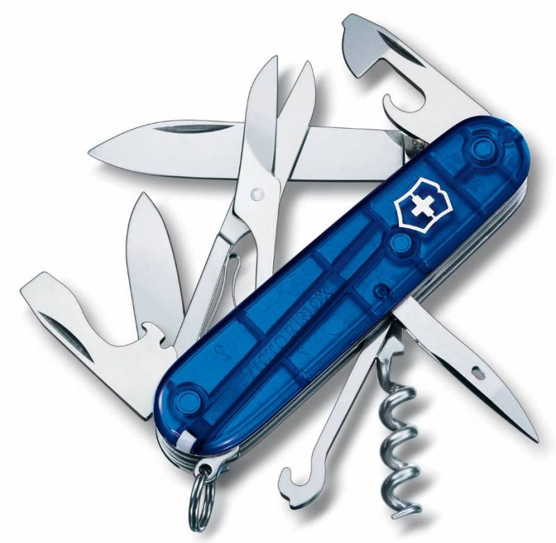 Нож перочинный Victorinox Climber (1.3703.T2) 91мм 14функц. синий полупрозрачный карт.коробка Нож перочинный Victorinox Climber (1.3703.T2) 91мм 14функц. синий полупрозрачный карт.коробка