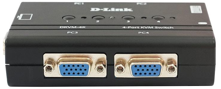 Переключатель D-Link DKVM-4K/B2B, 4-port KVM Switch with VGA and PS/2 ports.Control 4 computers from a single keyboard, monitor, mouse, Supports video resolutions up to 2048 x 1536, Switching using front panel but