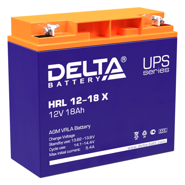 Аккумуляторная батарея Delta Аккумуляторная батарея для ИБП (10-12 лет) HRL 12-18 X (12V / 18Ah) (4614010610005)
