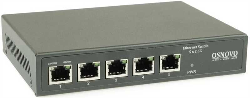 Коммутатор 2.5G Ethernet OSNOVO SW-5D-1 Коммутатор 2.5G Ethernet на 5 RJ45 портов. Порты: 5 x 2.5G (10/100/1000/2500Base-TX). Auto MDI/MDIX. Встроенная грозозащита 3кВ. В комплекте БП DC12V(2A). Размеры (ШхВхГ): 160x31x112мм.