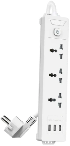 Сетевой фильтр универсальный Deli ET408 / 3розетки + 3USB , 2 м
