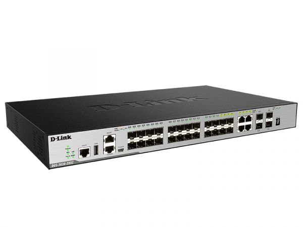 Коммутатор D-Link PROJ Управляемый L3 стекируемый коммутатор, 20x1000Base-X SFP, 4x10GBase-X SFP+, 4xCombo 1000Base-T/SFP, защита от статического электричества до 6 кВ, CLI, порт управления 1000Base-T, консольны